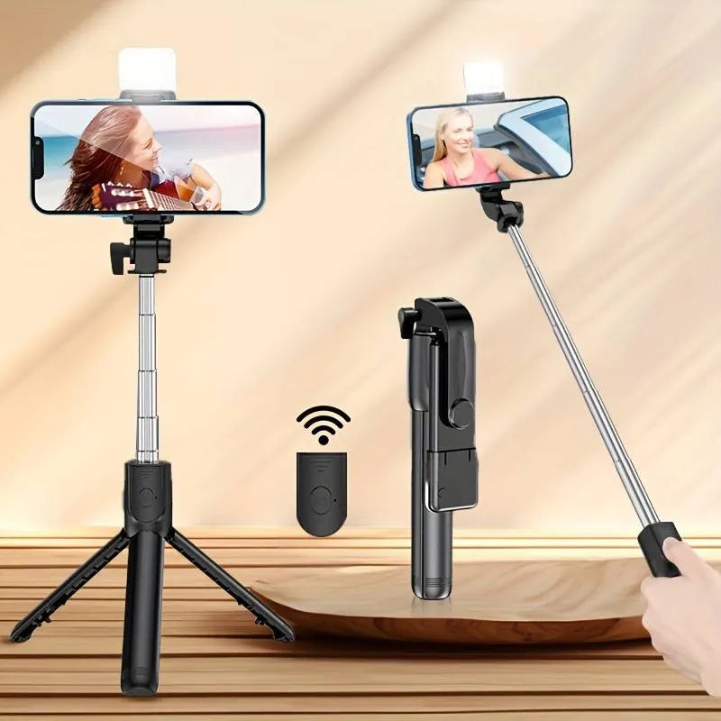 R1S 3-in-1 Selfie Stick Tripod with LED Light & Bluetooth Remote - Detail View 4