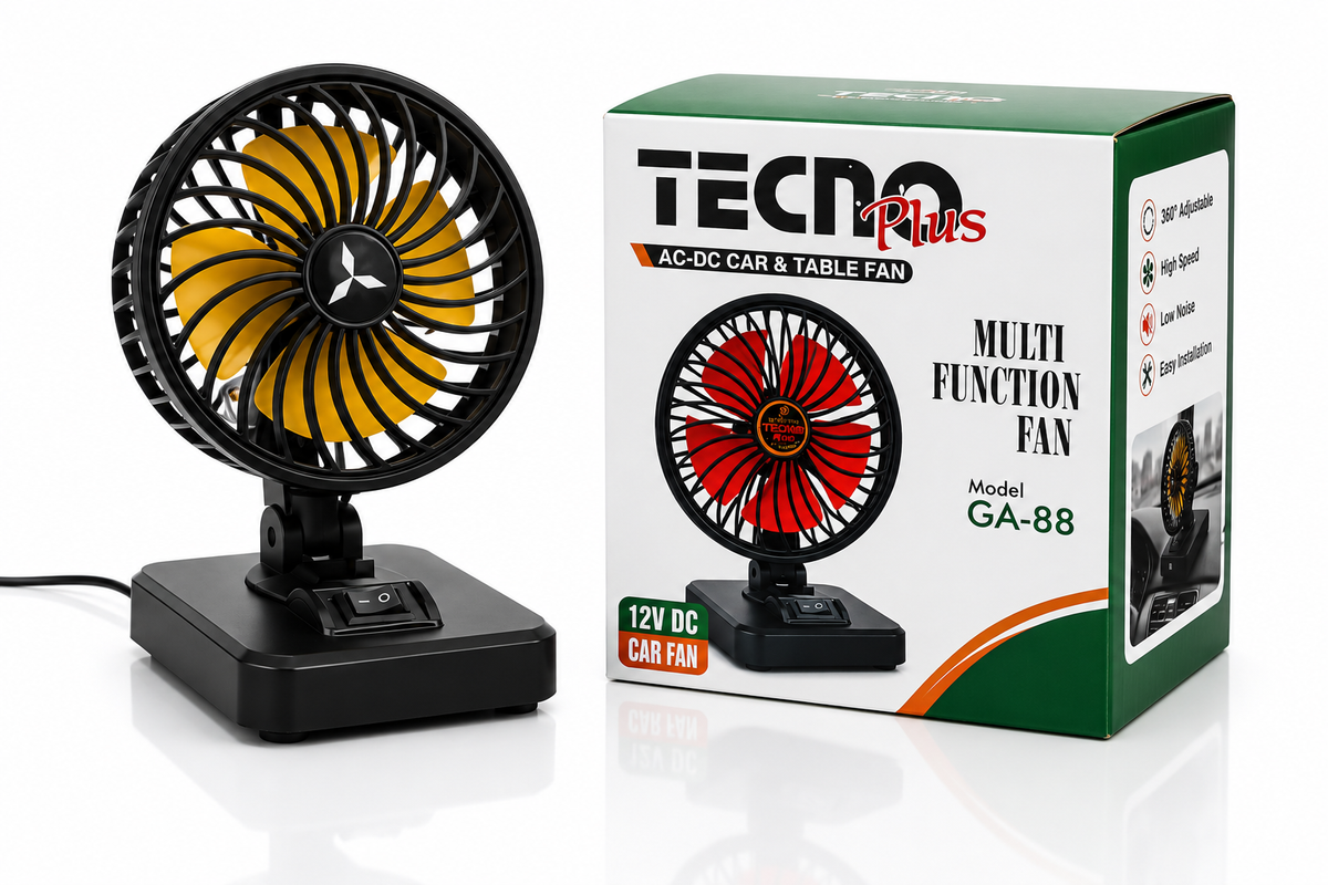 Tecno Plus DC Car Fan - 12V High Speed Powerful Cooling Single Fan for Cars, Vans & Trucks - 360 Degree Adjustable Mini Electric Car Cooler - Dashboard Summer Cooling Single Fan - Main Product View
