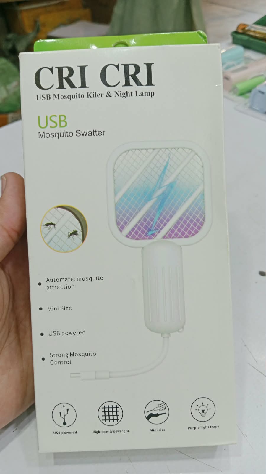 CRI Mini USB Mosquito Swatter Lamp - Electric Bug Zapper & Night Light Trap - Detail View 2