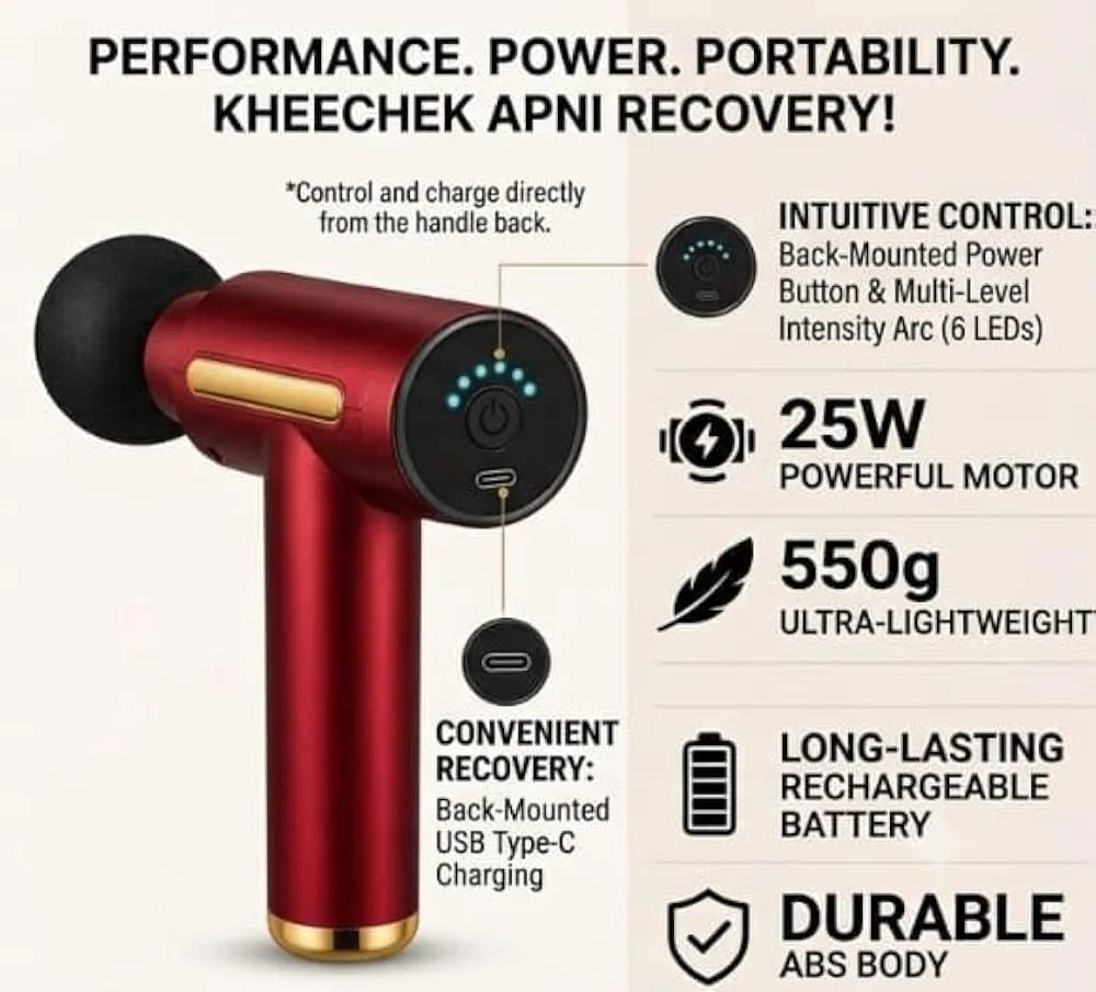 Professional Massager Gun With 4 Massage Heads Durable Portable Powerful Practical Choice For Muscle Relief Relaxation And Recovery | Random Color - Detail View 7