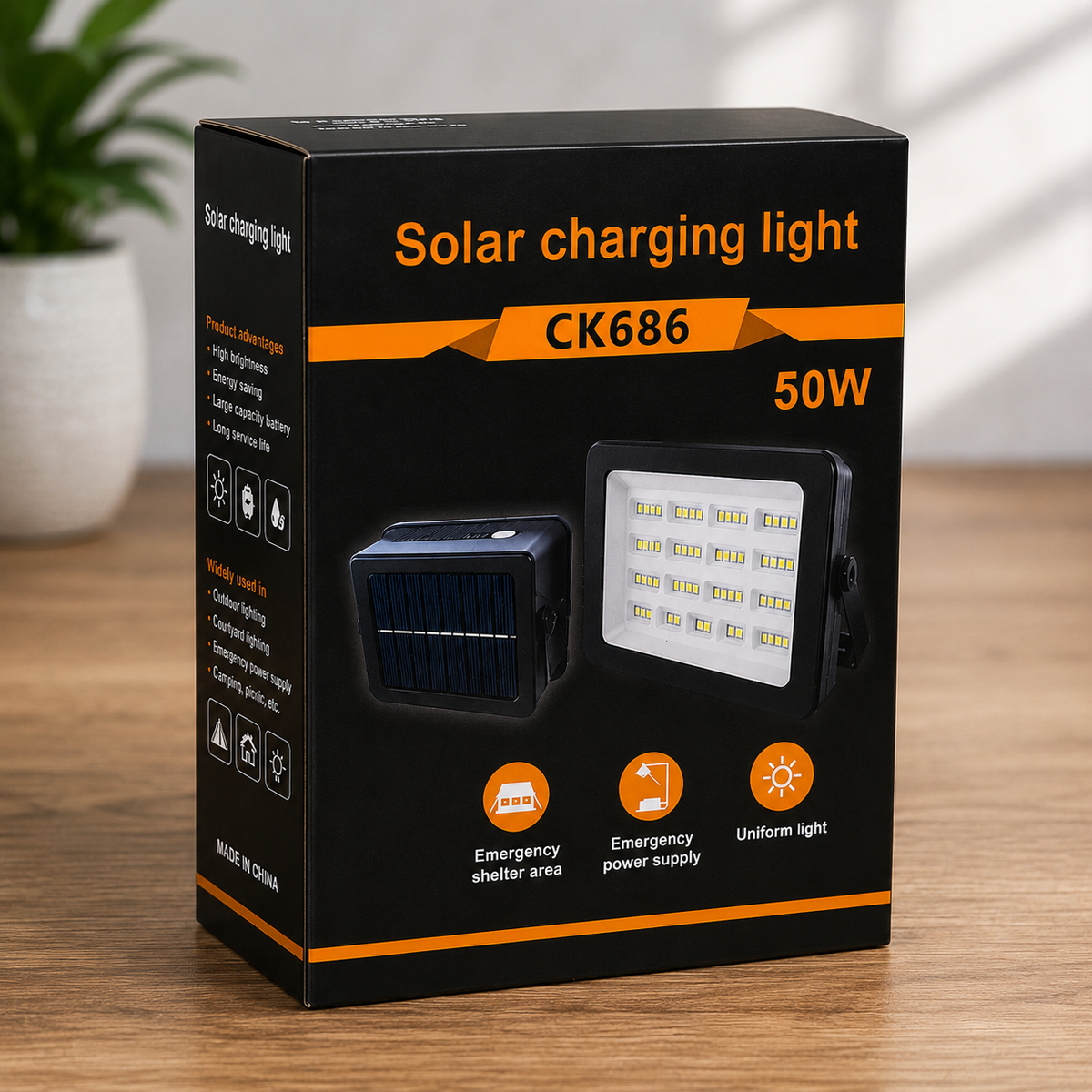 KSE CK686 50W Portable Solar Charging Flood Light - Powerful Rechargeable Outdoor Lighting For Camping, Emergencies, And Work Sites - Main Product View