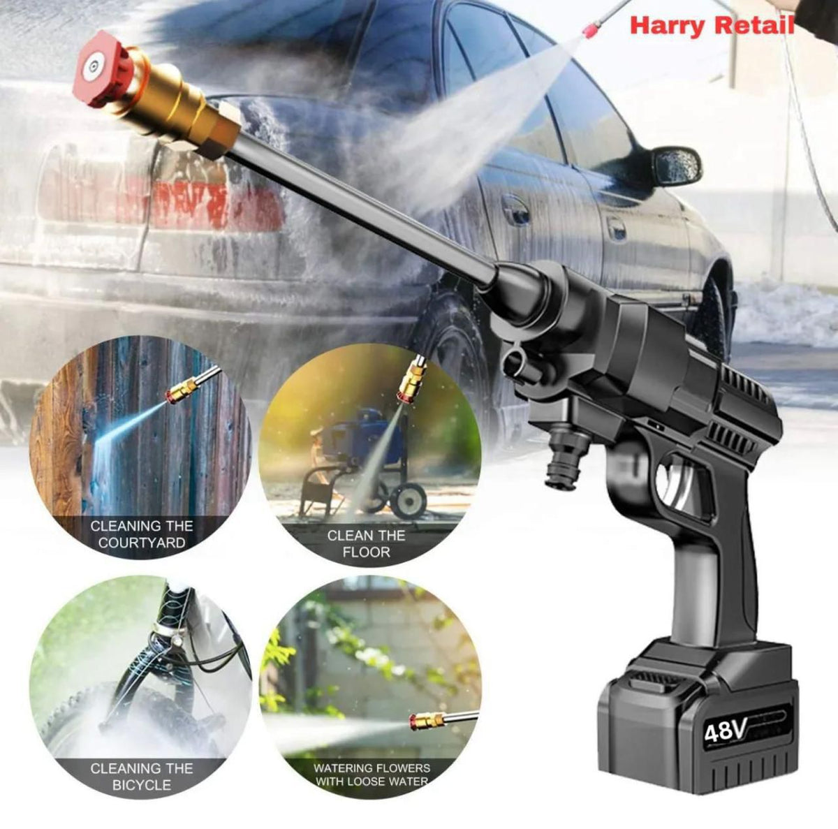 Automatic Cordless Car Wash Spray Gun | 48V High Pressure Lithium Battery | Wireless Foam Jet Washer (Single Battery) - Detail View 2