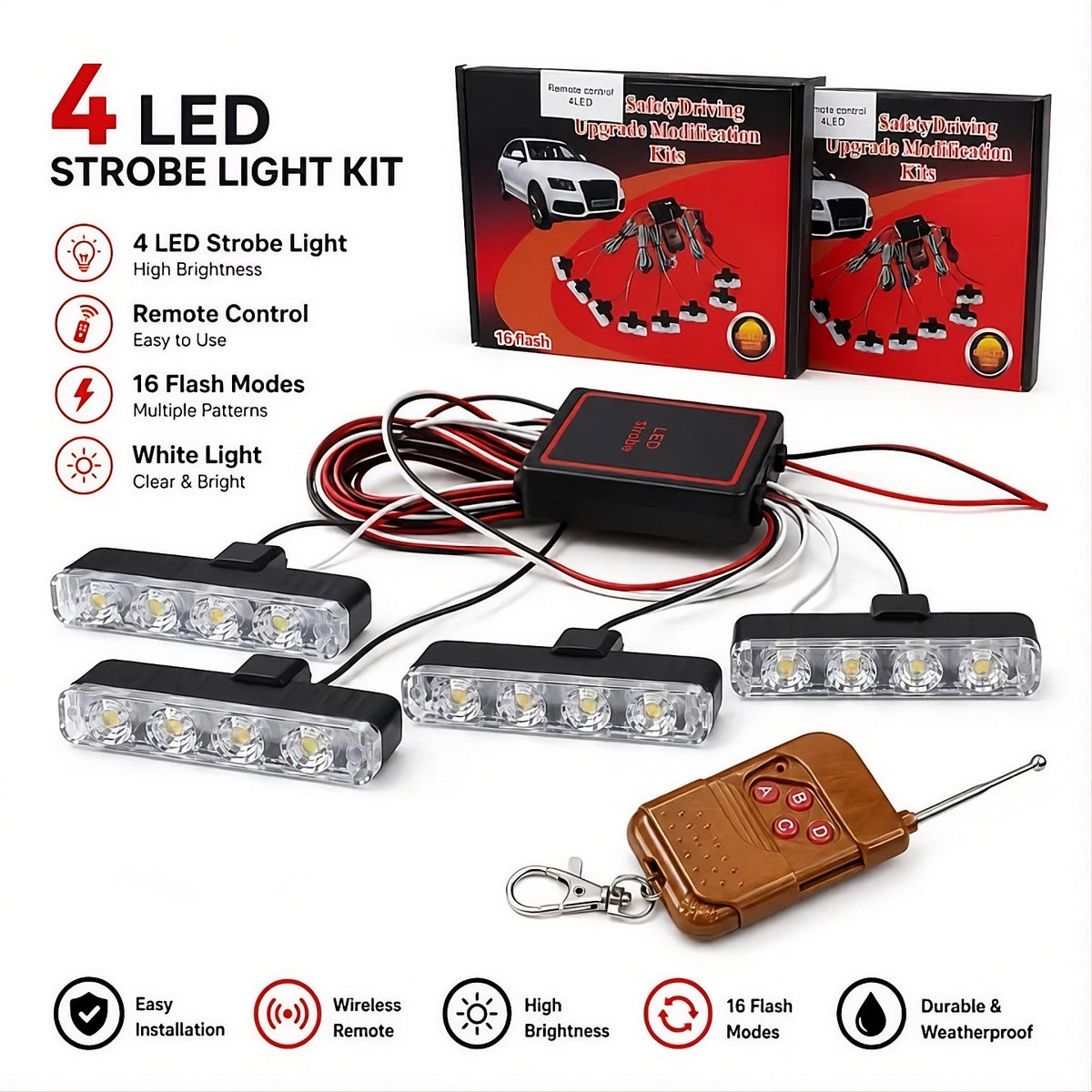 Remote Control Flasher For Bikes & Cars Car Grill Flasher 4 Pcs 16 leds - Main Product View