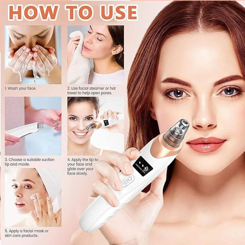 Electric Blackhead Remover | Vacuum Acne & Pore Cleaner | 5 Heads Suction Machine | Skin Care & Exfoliating Tool - Detail View 2