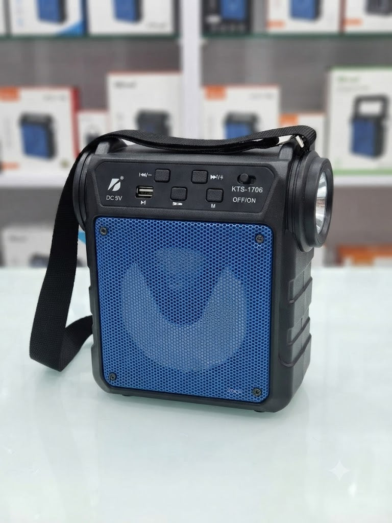 KBroad KTS-1706 Portable Wireless Bluetooth Speaker with FM Radio, Solar Charging, and LED Flashlight - Main Product View
