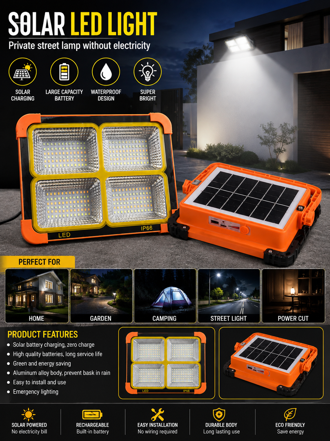 Solar LED Light Portable Waterproof Street Lamp For Outdoor Lighting And Security - Main Product View