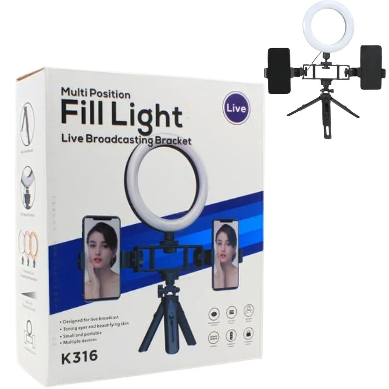 Multi Position Ring Light Dual Mobile Clip Ring Light, Live Broadcasting Bracket Fill Selfie Ring Light Phone Clamp Fill Lights Supplies Stabilizer Clip Phone Bracket - Detail View 2