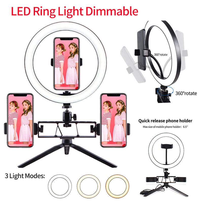 Multi Position Ring Light Dual Mobile Clip Ring Light, Live Broadcasting Bracket Fill Selfie Ring Light Phone Clamp Fill Lights Supplies Stabilizer Clip Phone Bracket - Detail View 3