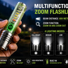 Multifunctional Zoom LED Flashlight – High Power Rechargeable Torch with 800-Meter Beam Distance, 4 White Light Modes, Green Body, Red/Blue Emergency Signal, and UV