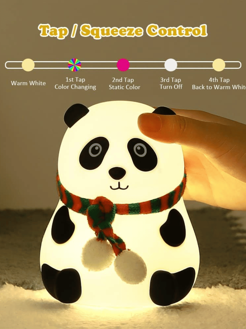 Cute Panda Night Light - Rechargeable Silicone 7-Color RGB Lamp light - Detail View 4