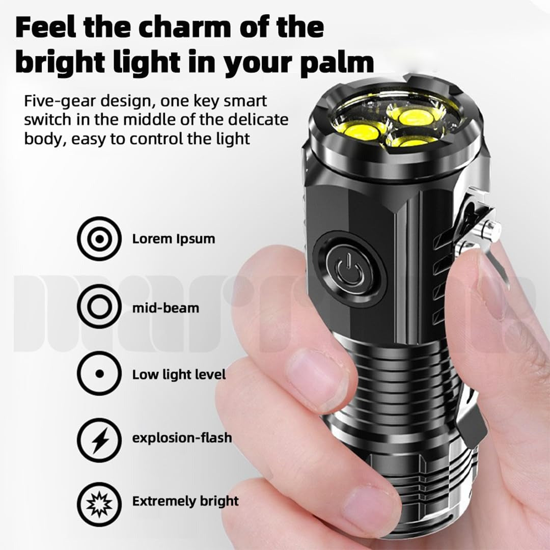 Powerful 3 LED Super Bright Mini Flashlight Rechargeable Portable Torch - Main Product View
