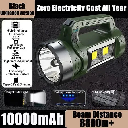 Solar Searchlight flashlight rechargeable heavyduty original flashlight waterproof Search light long range Handheld Flashlight Spotlight Portable Lantern cob light led flashlight heavy duty torch light powerful japan original emergency light torchlight - Main Product View