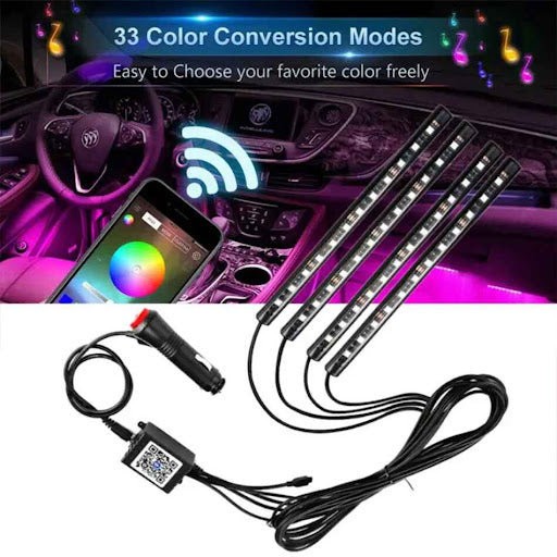 RGB Atmosphere Light for Cars & Bikes | 48 LED Bluetooth Interior Ambient Lighting Kit - Main Product View