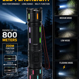 800 Meter Long Range Tactical LED Flashlight - Multi-Mode Rechargeable Torch with Telescopic Zoom, Fluorescent Glow Body & Water Resistance - Detail View 2