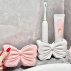Bow Shape Toothbrush Holder Countertop Waterproof No Drill Bathroom Organizer Dispenser For Vanity Accessories And Indoor Home Use