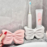 Bow Shape Toothbrush Holder Countertop Waterproof No Drill Bathroom Organizer Dispenser For Vanity Accessories And Indoor Home Use - Main Product View
