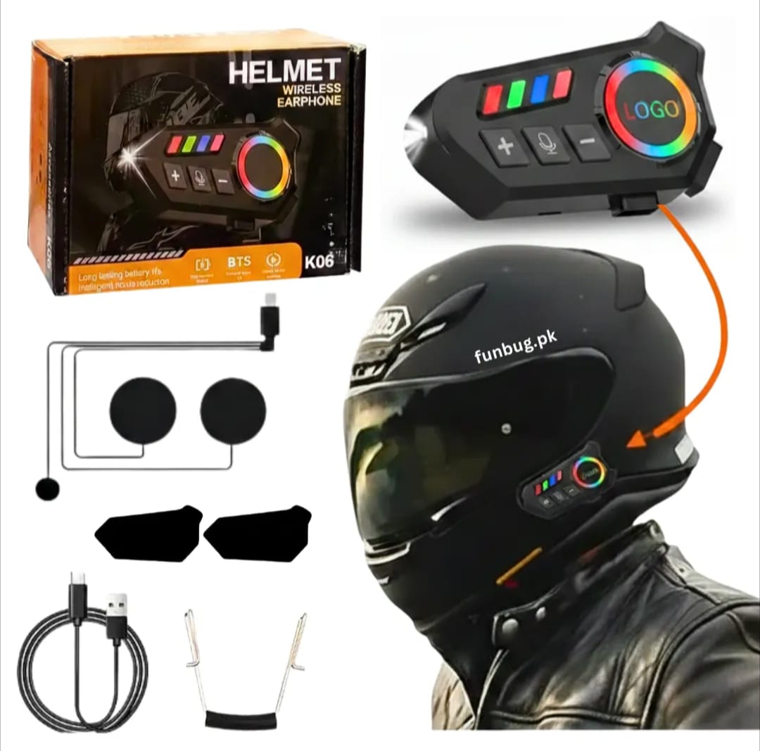 K06A Motorcycle Helmet Bluetooth Headset – BT 6.0 Wireless Earphone with CVC Intelligent Noise Reduction, IP67 Waterproof, 800mAh Battery & Type-C Fast Charging - Main Product View