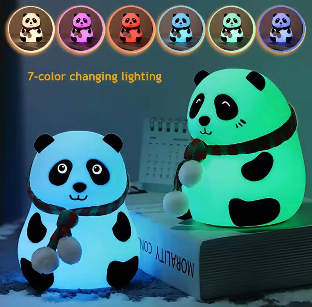Cute Panda Night Light - Rechargeable Silicone 7-Color RGB Lamp light - Detail View 2