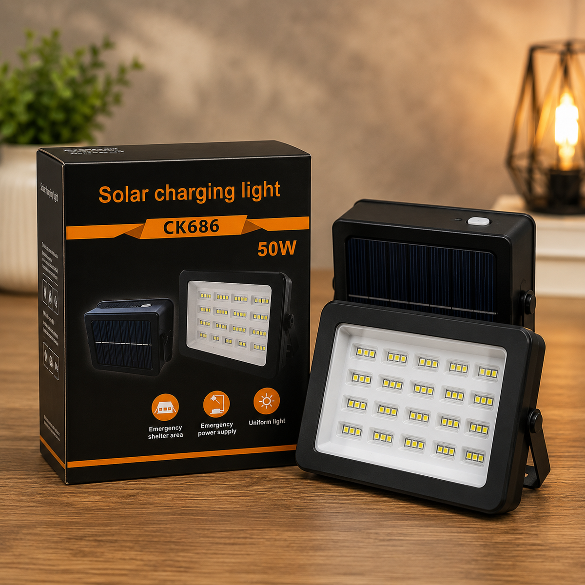 KSE CK686 50W Portable Solar Charging Flood Light - Powerful Rechargeable Outdoor Lighting For Camping, Emergencies, And Work Sites - Detail View 2