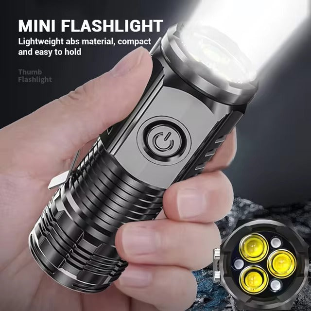 Powerful 3 LED Super Bright Mini Flashlight Rechargeable Portable Torch - Detail View 3