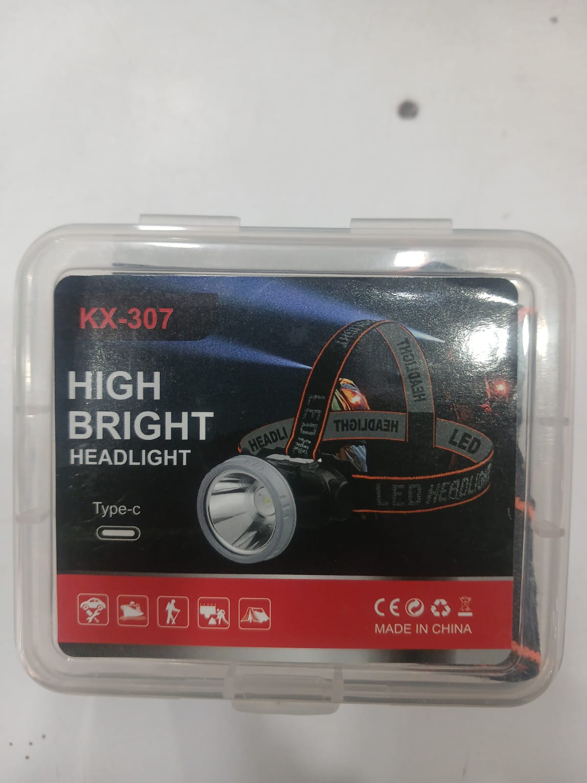 KX-307 High Bright LED Headlight Rechargeable Type-C Head Lamp for Camping, Hiking, Fishing, Outdoor Work, Emergency & Night Activities with Adjustable Head Strap - Detail View 2