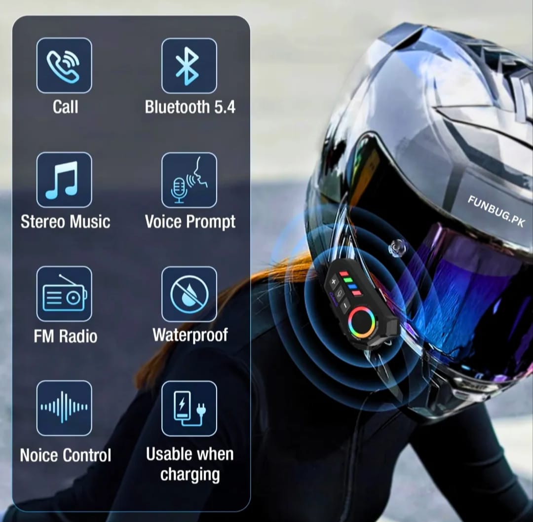 K06A Motorcycle Helmet Bluetooth Headset – BT 6.0 Wireless Earphone with CVC Intelligent Noise Reduction, IP67 Waterproof, 800mAh Battery & Type-C Fast Charging - Detail View 2