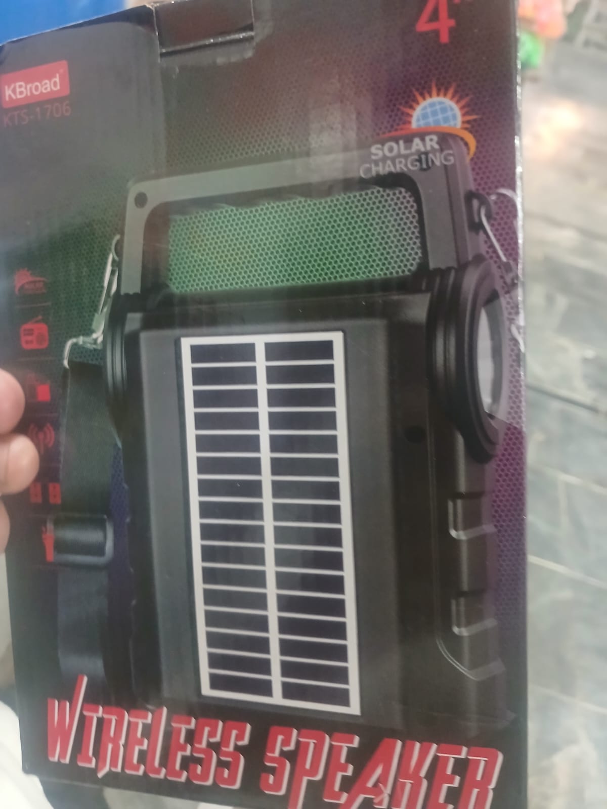 KBroad KTS-1706 Portable Wireless Bluetooth Speaker with FM Radio, Solar Charging, and LED Flashlight - Detail View 6