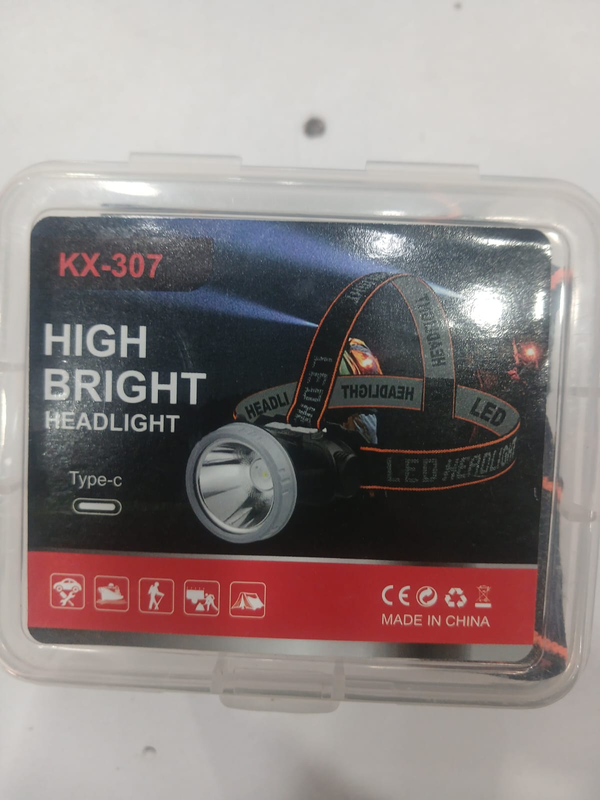 KX-307 High Bright LED Headlight Rechargeable Type-C Head Lamp for Camping, Hiking, Fishing, Outdoor Work, Emergency & Night Activities with Adjustable Head Strap - Detail View 4