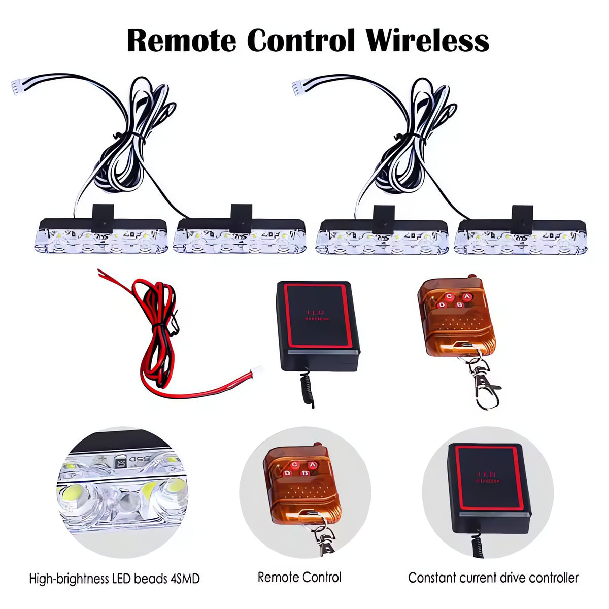 Remote Control Flasher For Bikes & Cars Car Grill Flasher 4 Pcs 16 leds - Detail View 3